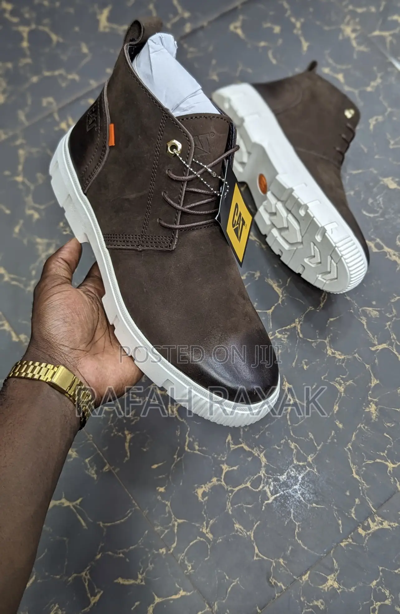 Original Coffee Brown CAT Casual Premium Leather Ankle Boots