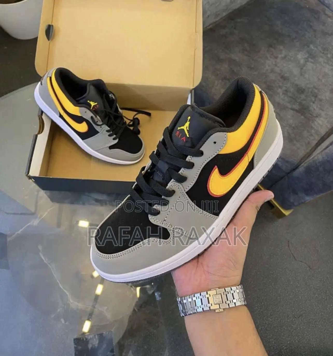Original Air Jordan 1 Low Graphite Vivid Orange Sneakers