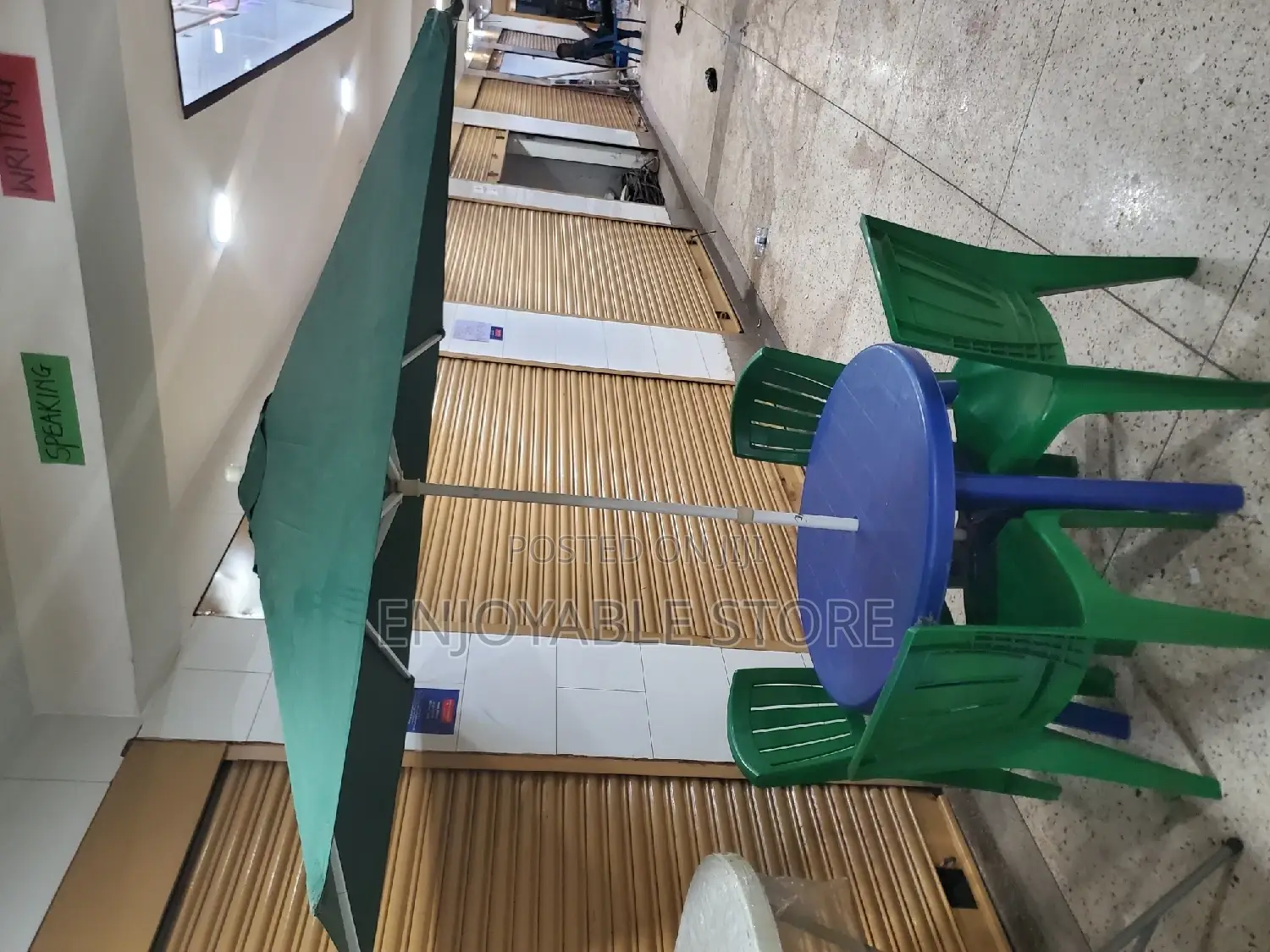 Plastic Chairs/Table and Umbrella Set