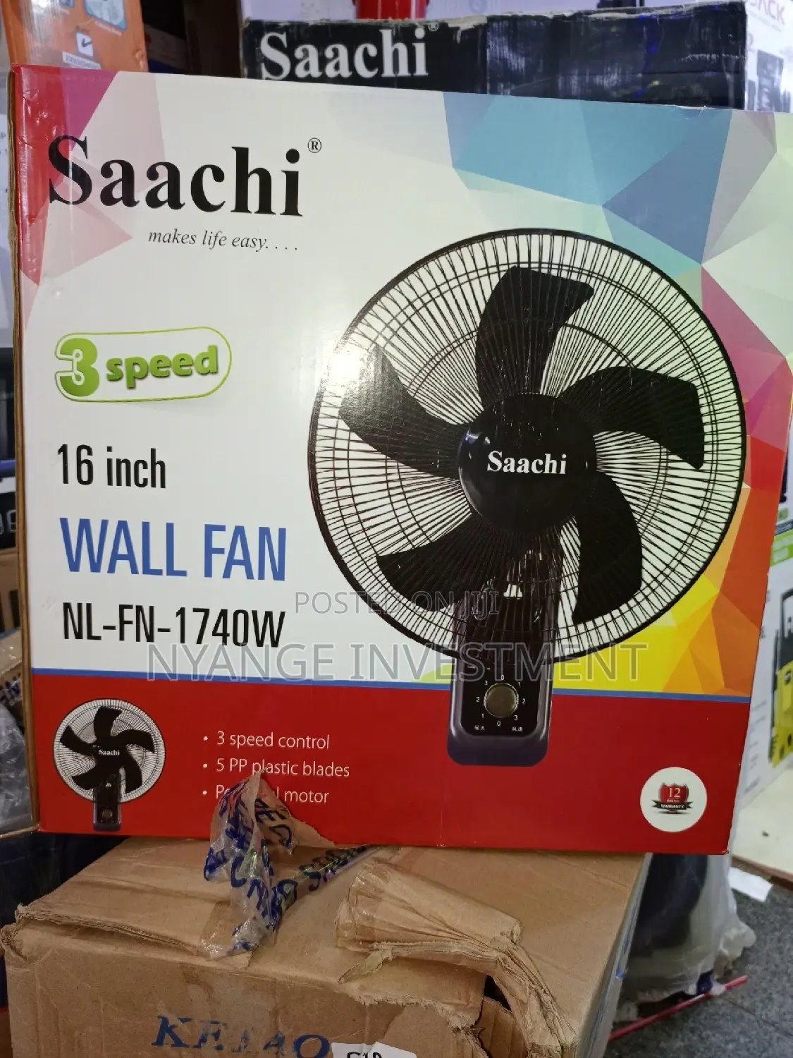 Saachi Wall Fan. 3 Speed Wall Fan. 16 Inches Wall Fan