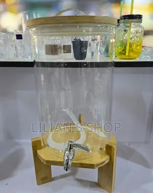 Glass Beverage Despenser -8l With Wooden Stand