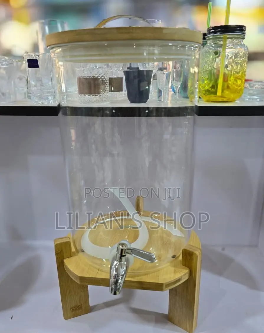 Glass Beverage Despenser -8l With Wooden Stand