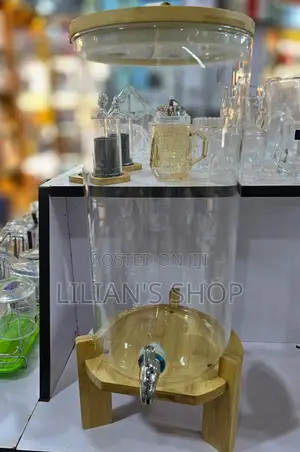 Glass Beverage Despenser -8l With Wooden Stand