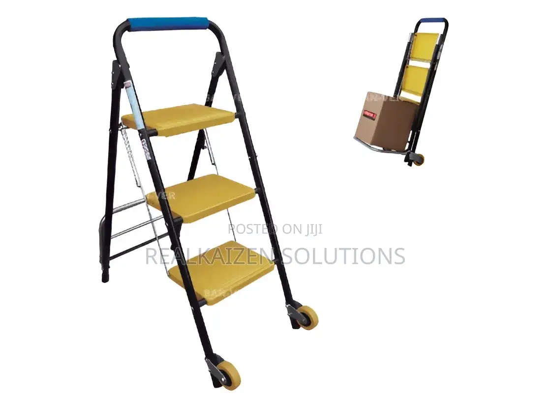 EPSILON 3 Step Steel Ladder With Hand Truck and Wheels 150kg