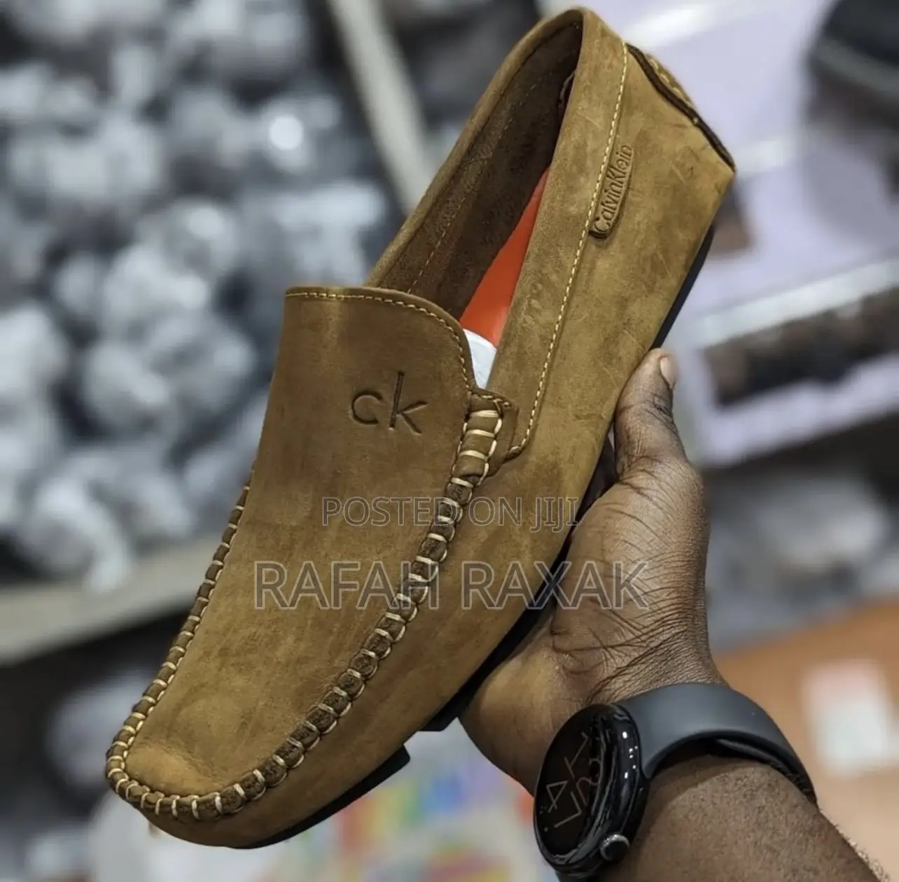 Original Brown Calvin Klein CK Leather Moccasins