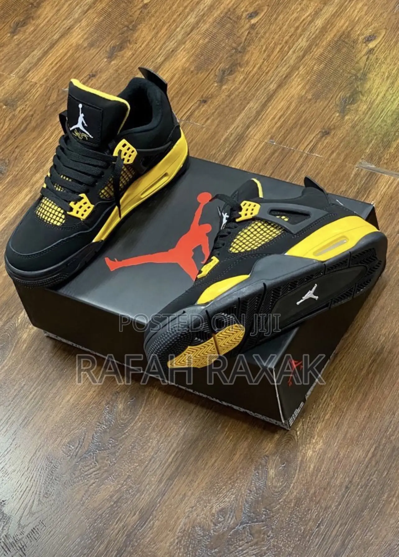 Original Air Jordan 4 Retro Thunder Black Yellow Sneakers