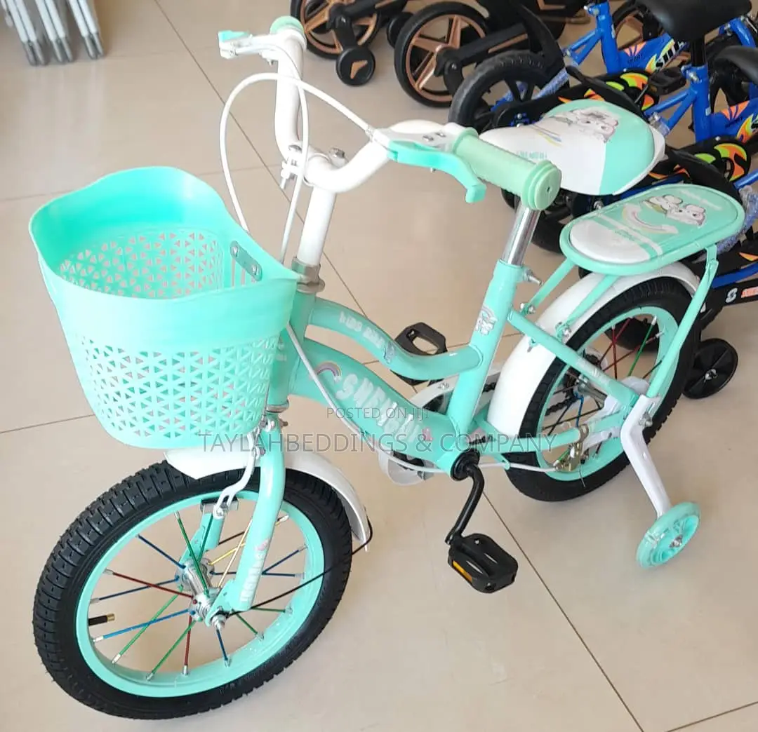 Kids Bike Girls' Bike, Light Green Bike, With Front Basket,
