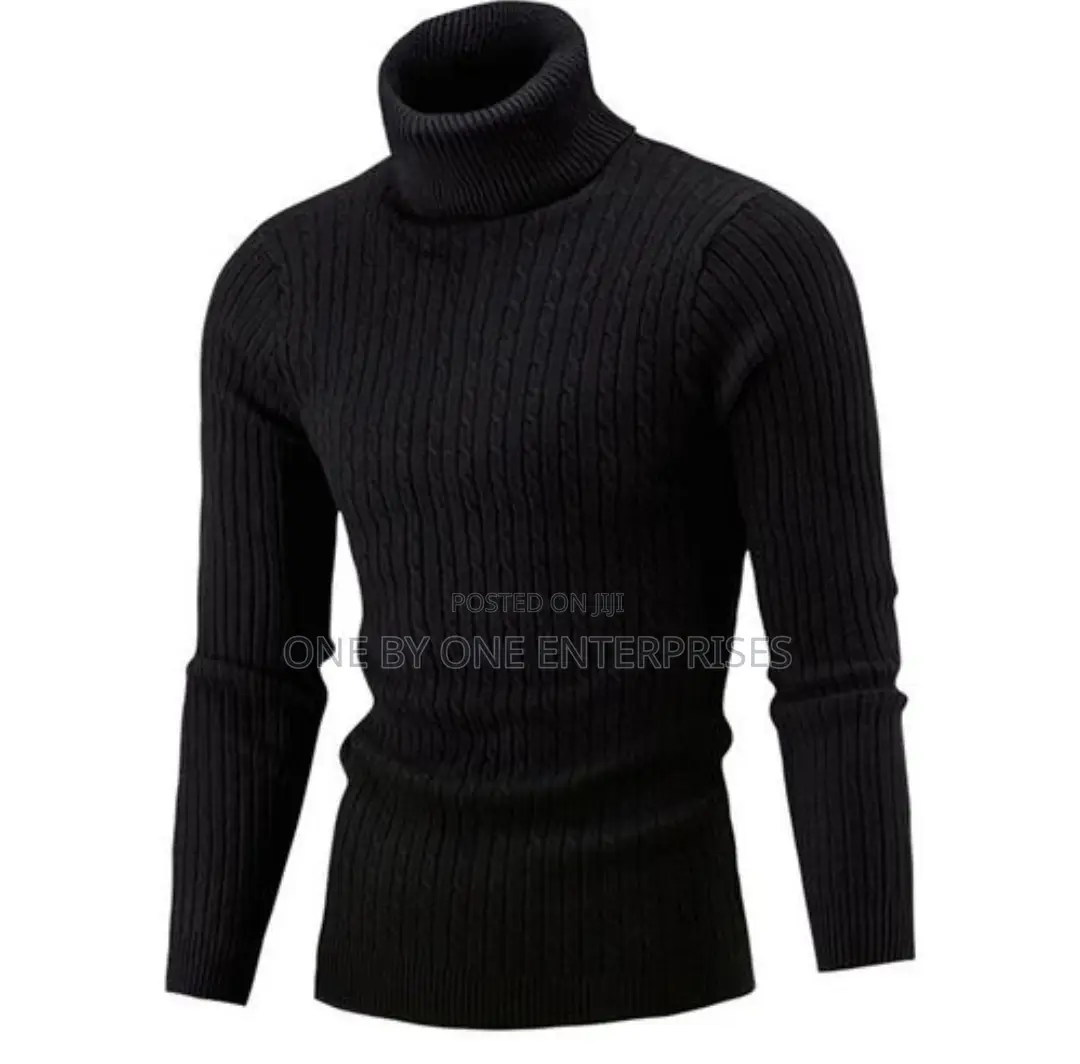 Black Unisex Turtleneck Sweater Pull Neck