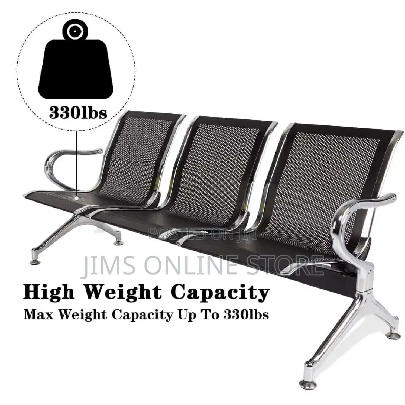 Durable Alluminium Waiting Chair 3 in One-Black Colur