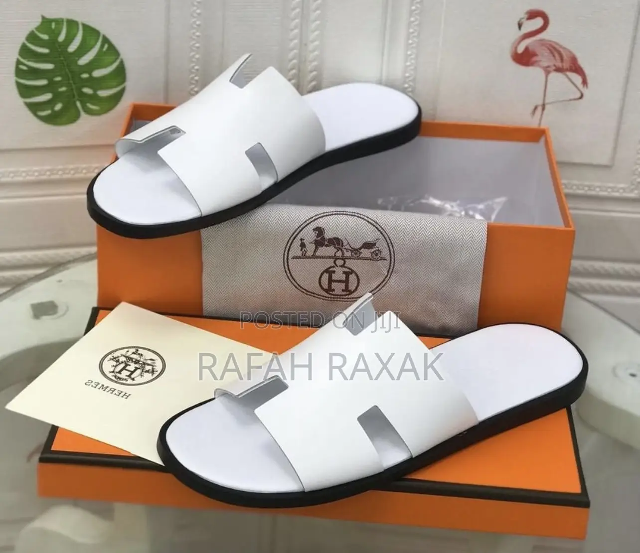 Original Classic Men’S White Hermes Push in Sandals