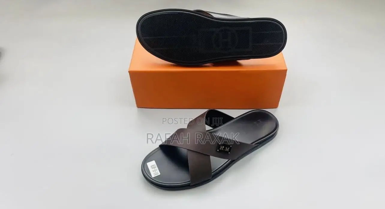 Original Coffee Brown Hermes Cross Leather Sandals
