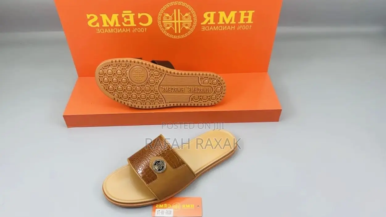 Original Men’S Brown Hermes Push in Leather Sandals