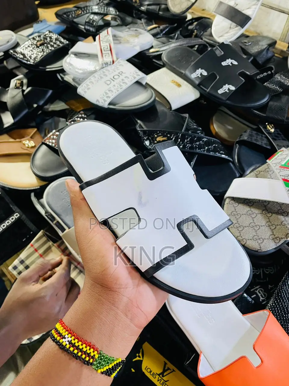 Hermes Sandals. White Slide Leather