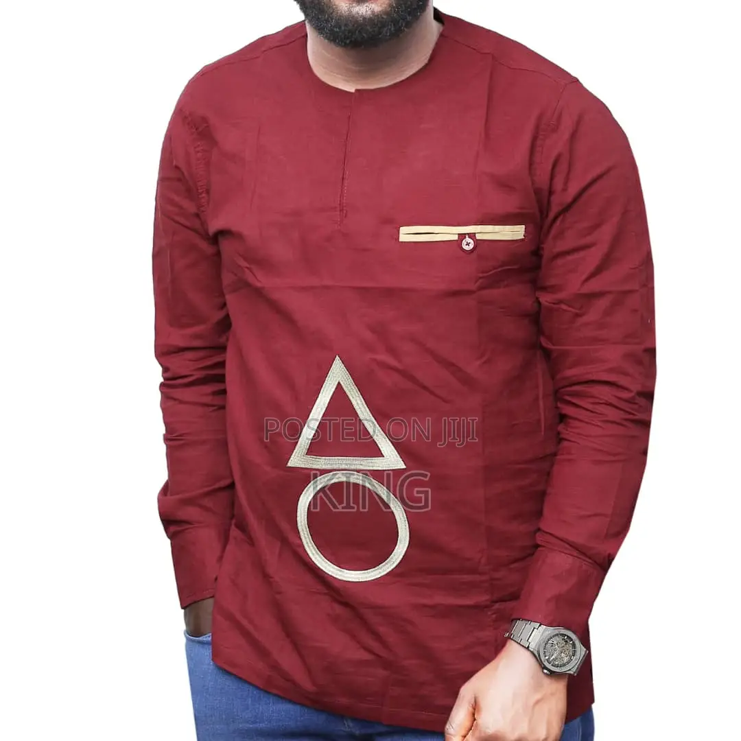 Maroon Kitengi Shirt. Men African Wear