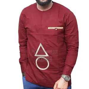 Maroon Kitengi Shirt. Men African Wear