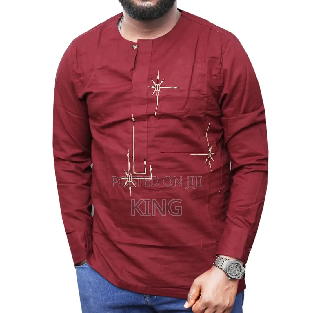 Maroon Kitengi Shirt. Men African Wear