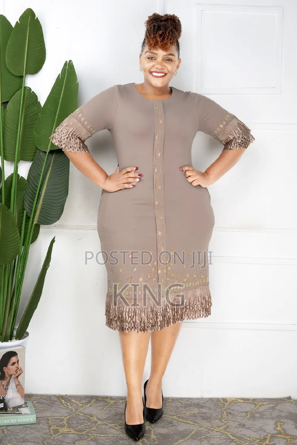 Check and Colar Beige Dress