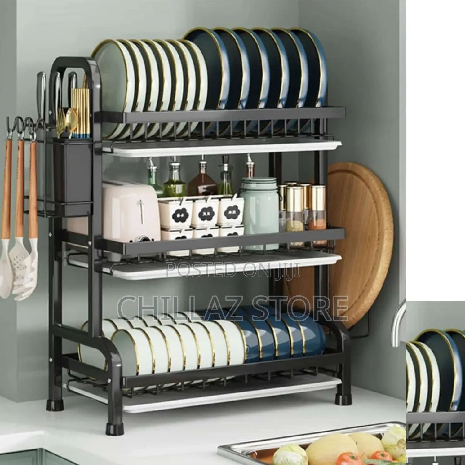3 Layer Metallic Dish Rack