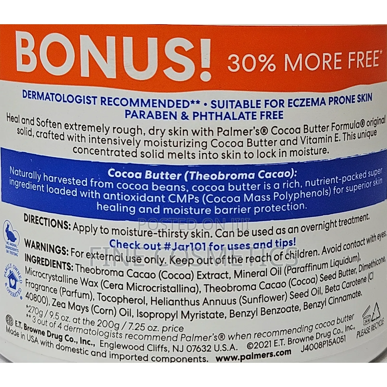 ORIGINAL Palmer's Cocoa Butter Cream Dry Skin Relief. 270g