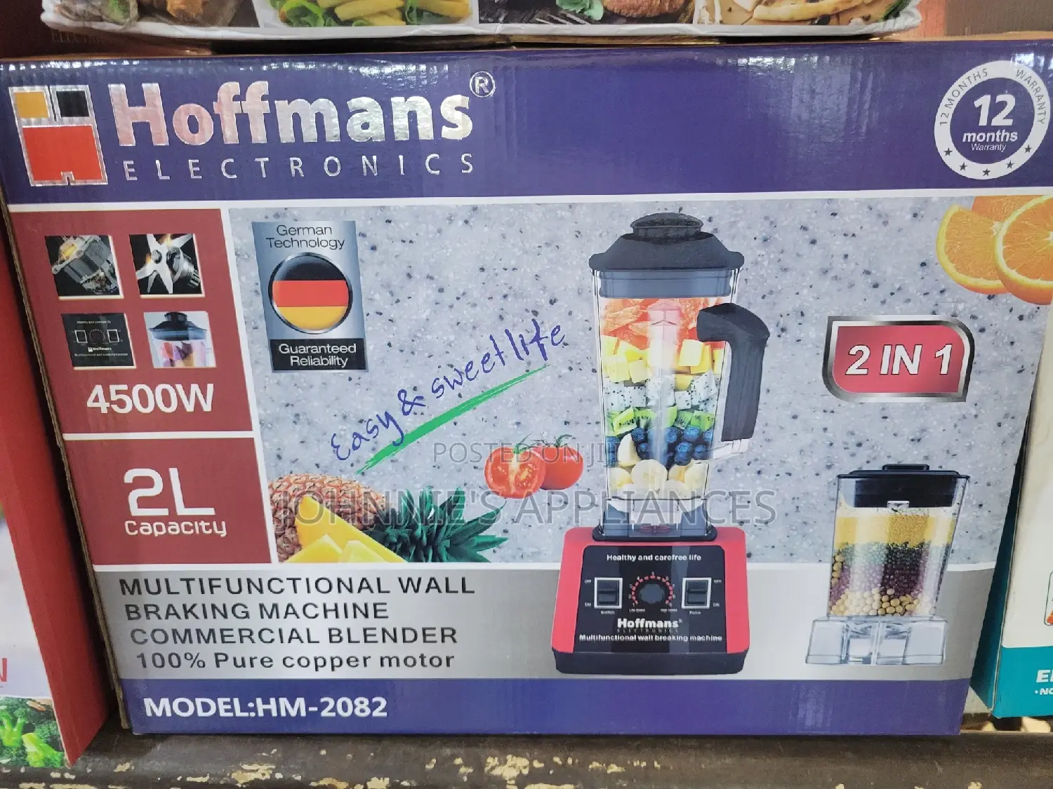 Hoffman Electric Commercial Blender 2in1 and 2L Capacity