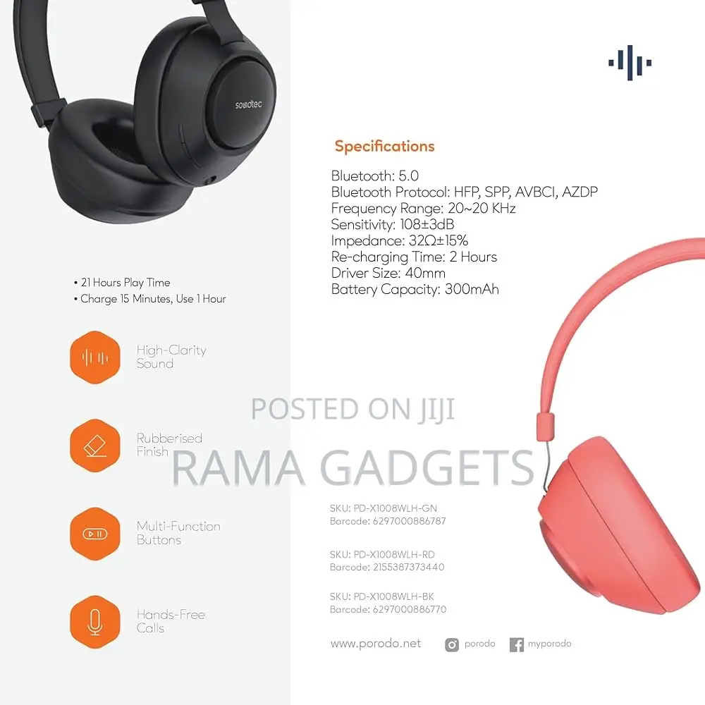 Soundtec Deep Sound Pure Bass Wireless Over-Ear Headphones