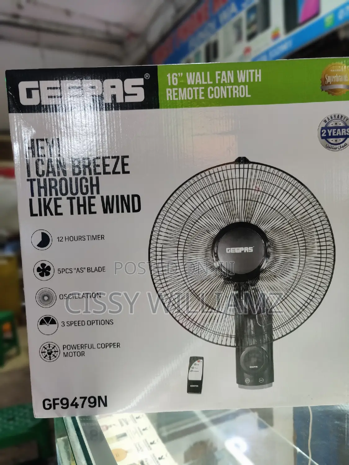 Geepas Electric Wall Fan/Geepas 16" Wall Fan With Remote