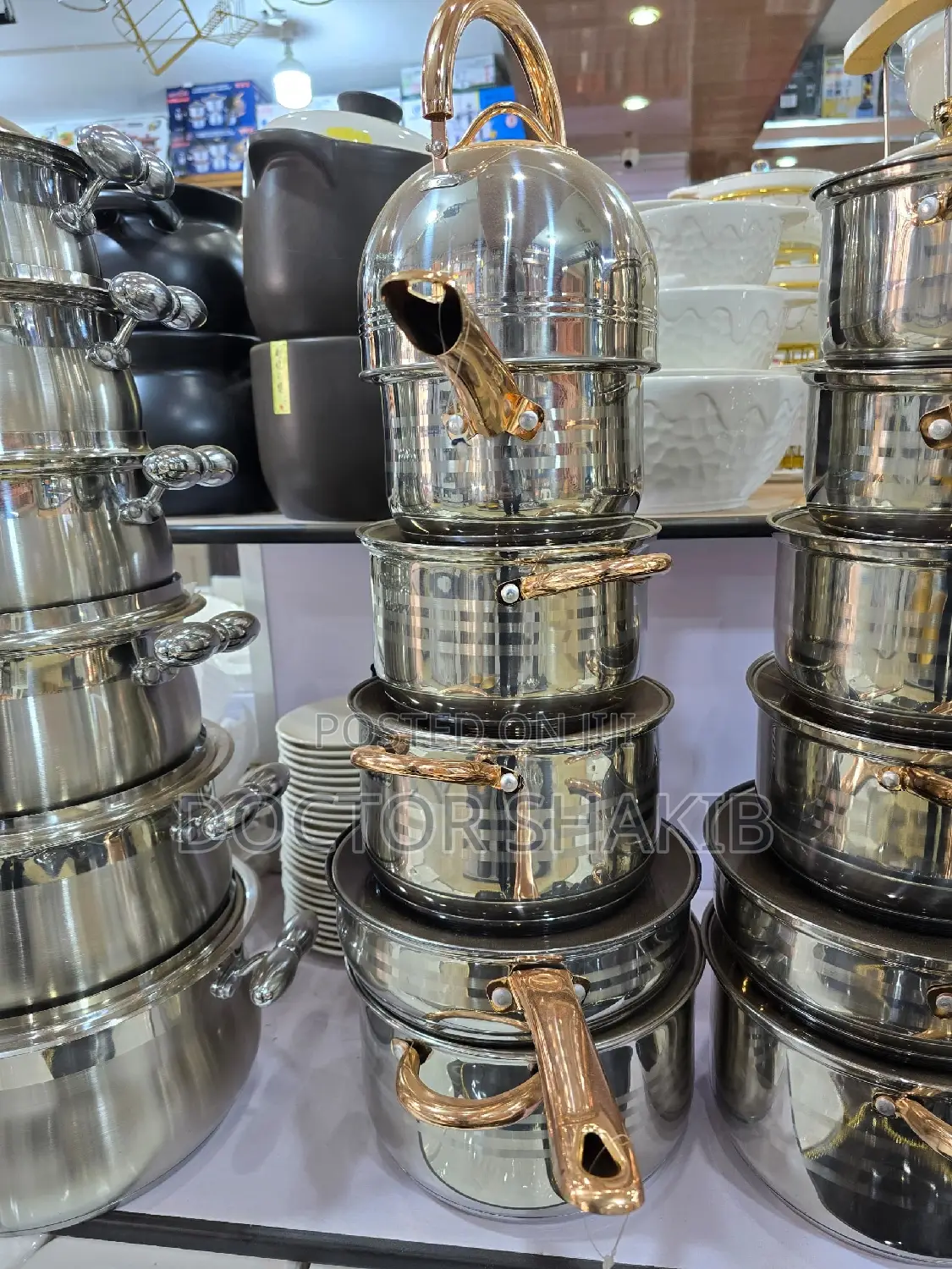 New Stainless Steel Cooking Saucepan With Golden Handle