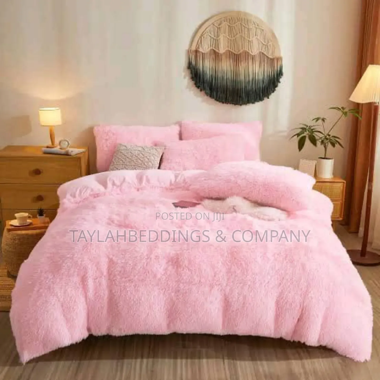 Rose Gold Pink Fluffy 3pcs Bedcover