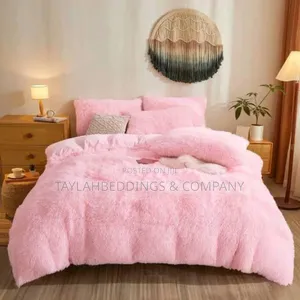 Rose Gold Pink Fluffy 3pcs Bedcover