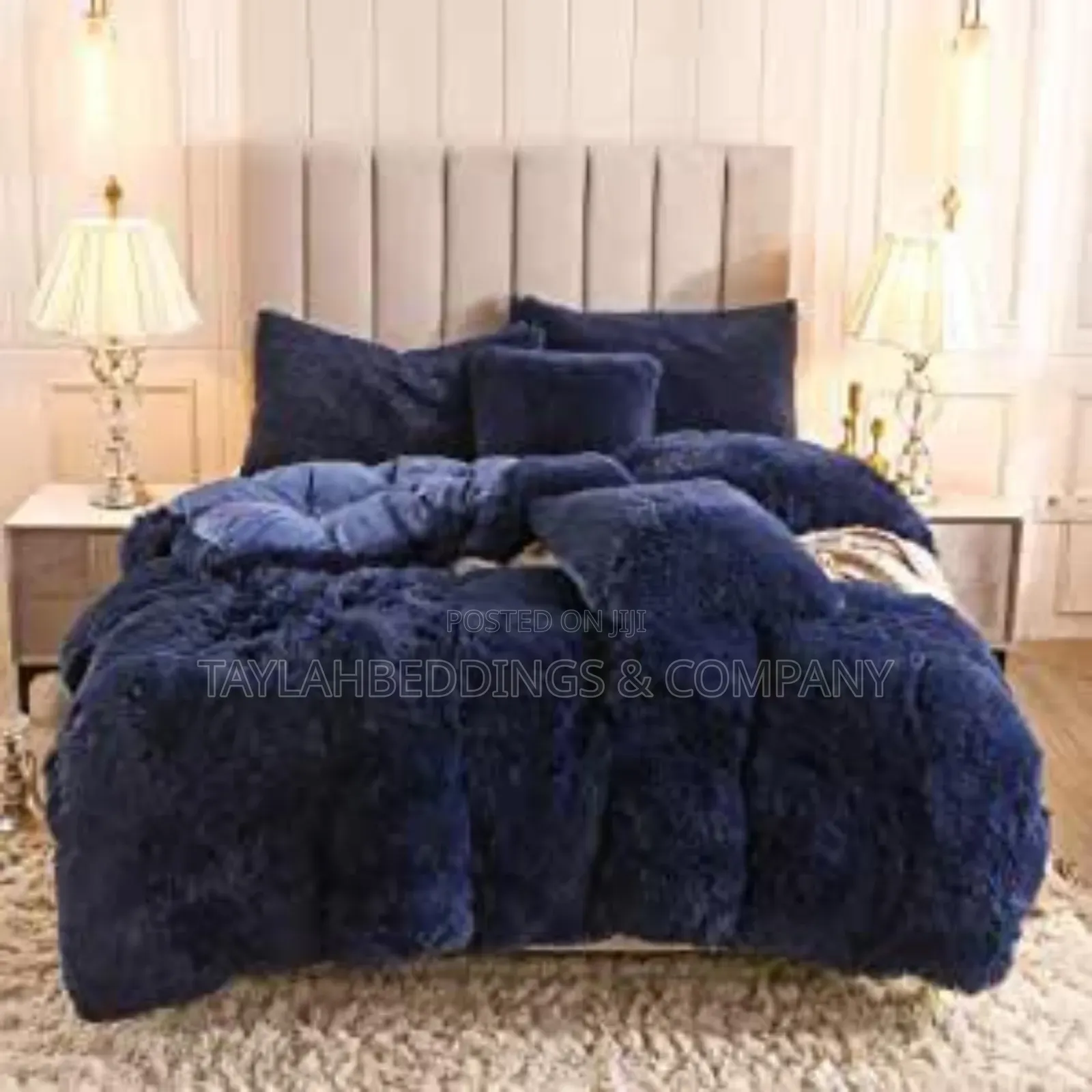 Dark Blue 3pcs Fluffy Bedcover