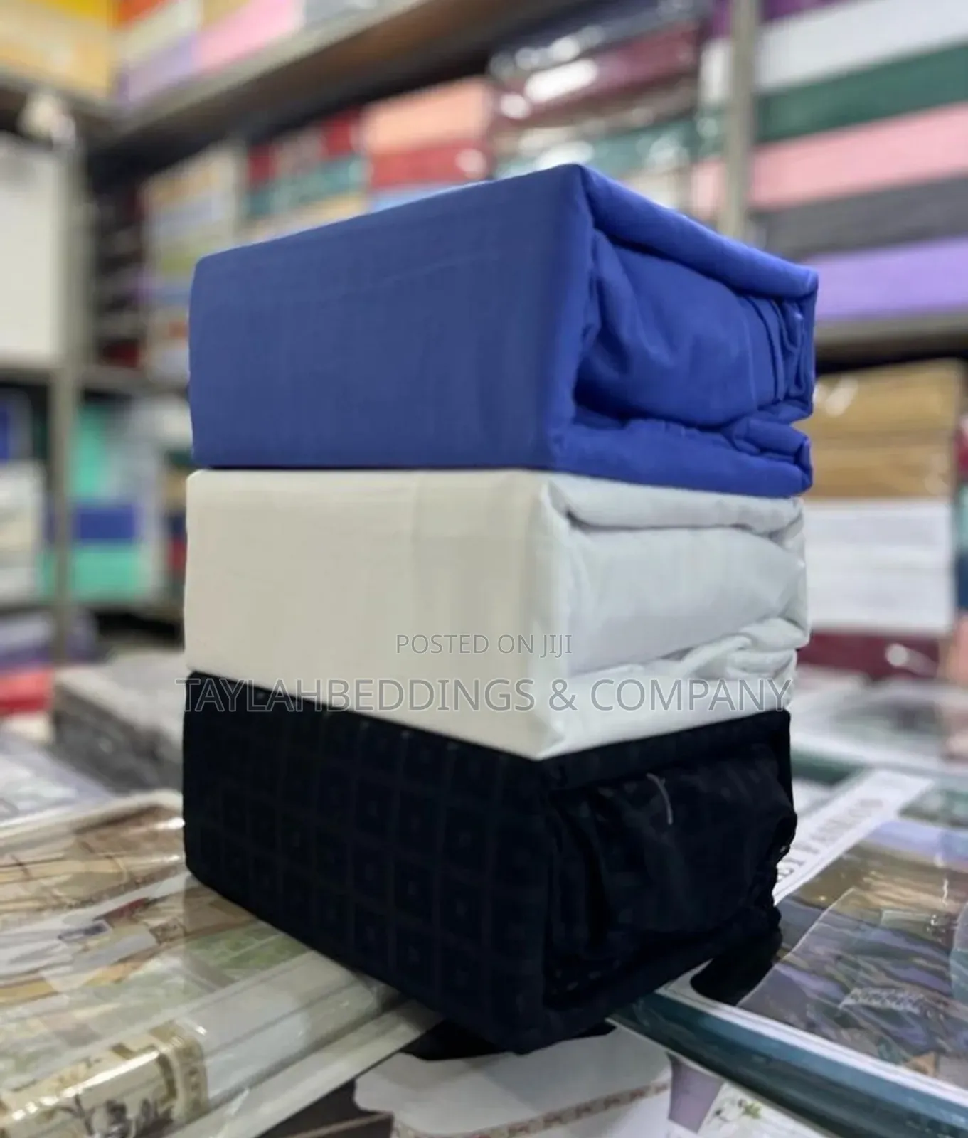 Blue, White, Black Fitted Bedsheets Cotton 4pcs
