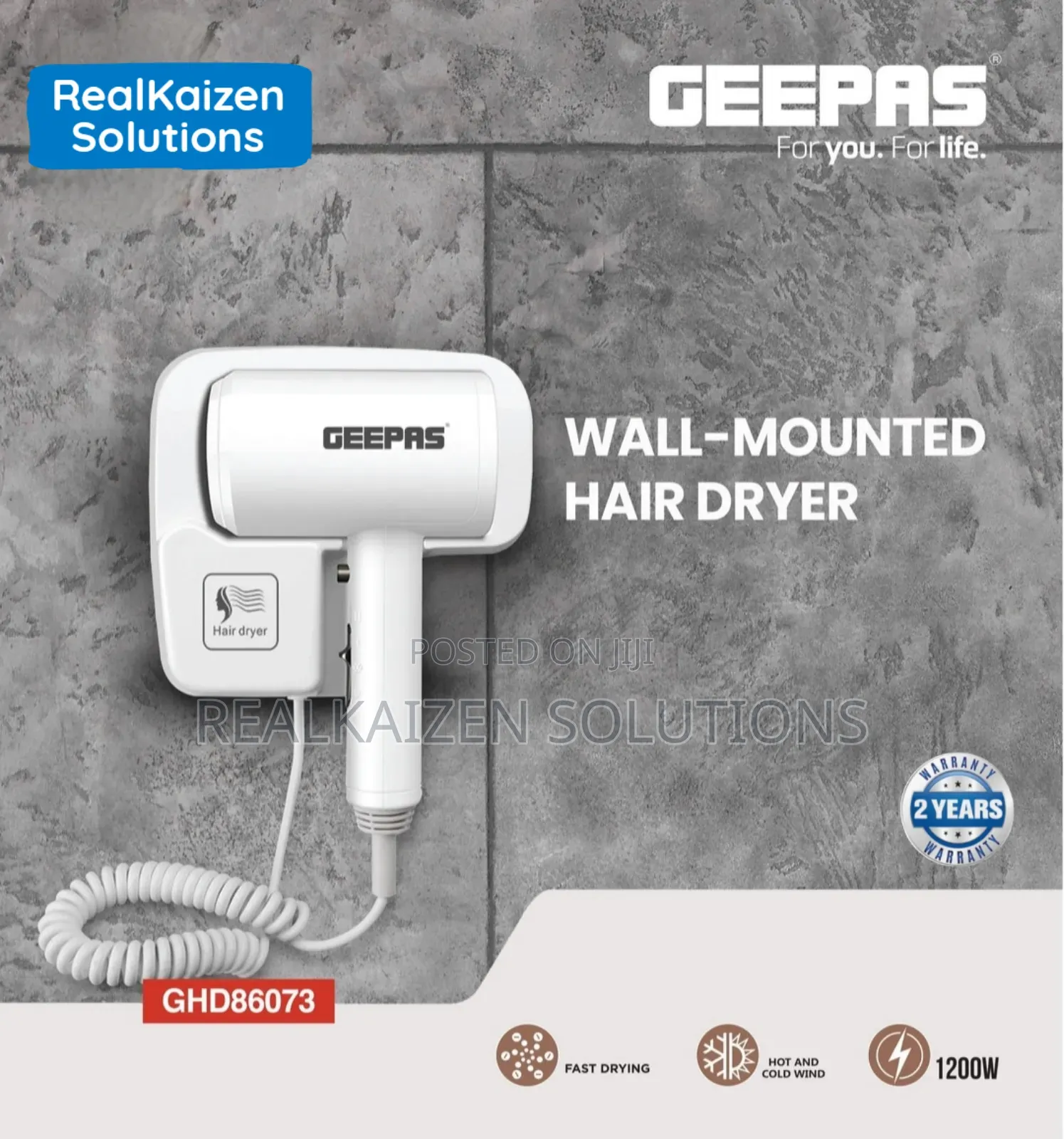 GEEPAS Wall Mounted Hand |Hot And Cold Wind Hair Dryer 1200W