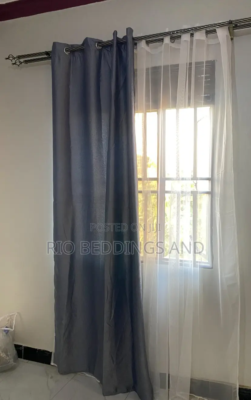 Plain Curtains and Net / a Pair It’S Has 3pcs