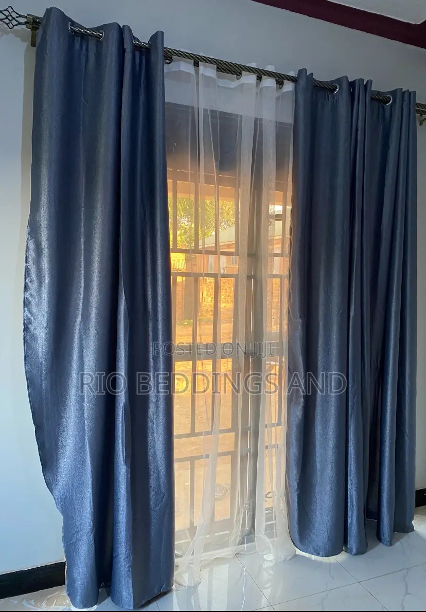Plain Curtains and Net / a Pair It’S Has 3pcs