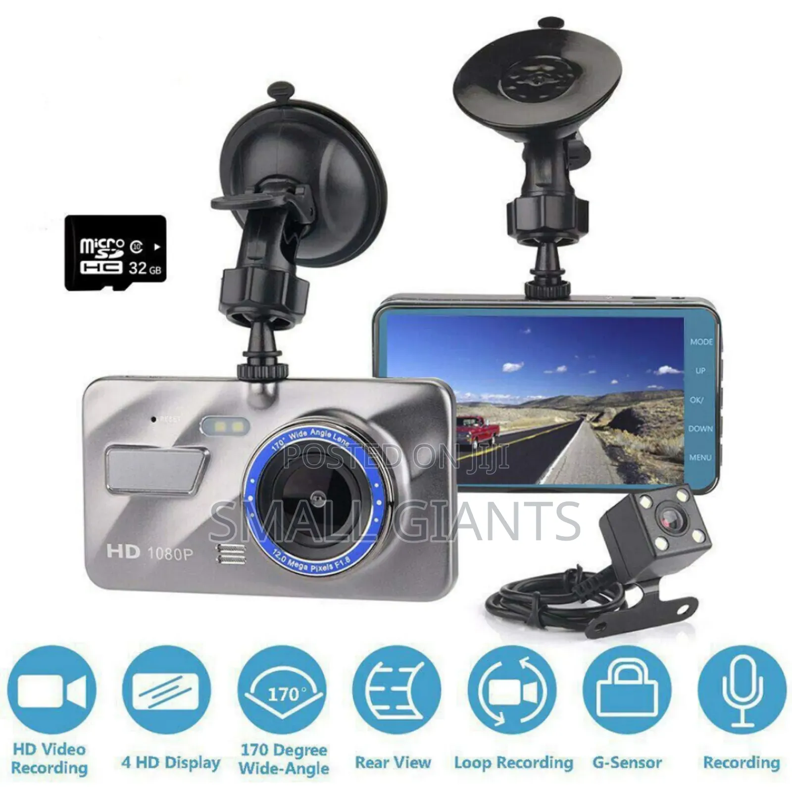 Front and Rear 4" LCD 1080P HD Dashcams for Cars