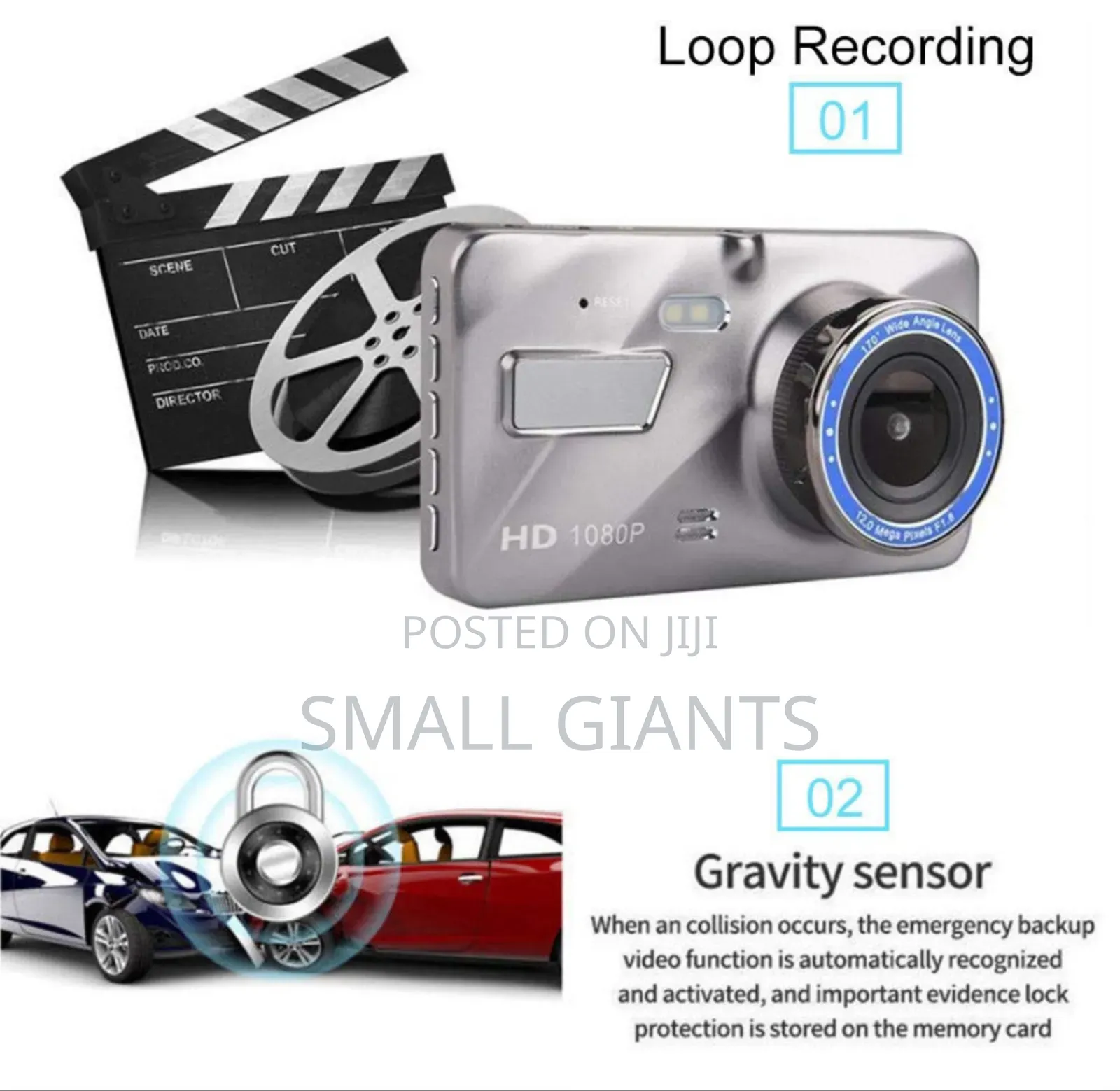 Front and Rear 4" LCD 1080P HD Dashcams for Cars