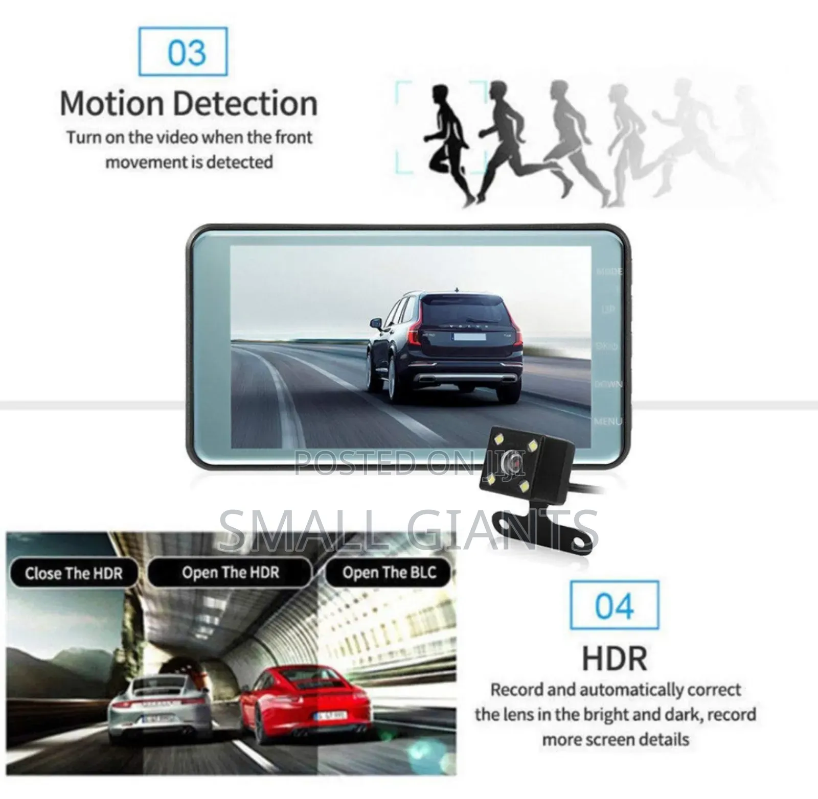 Front and Rear 4" LCD 1080P HD Dashcams for Cars