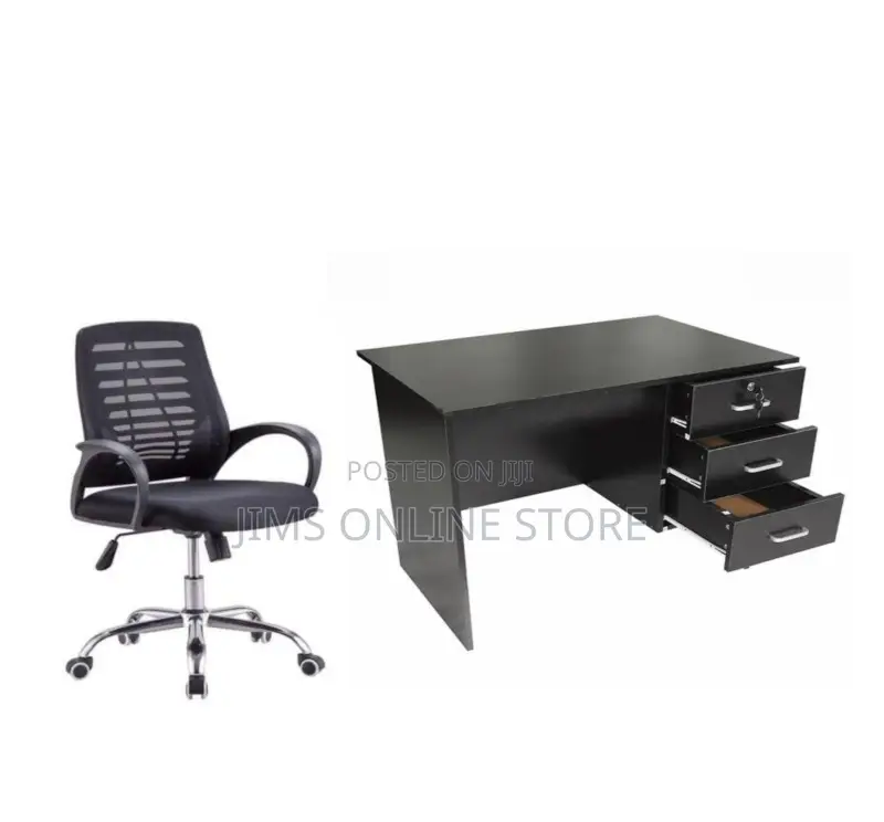 Office Desk 120cm and Office Chair(Black) Set