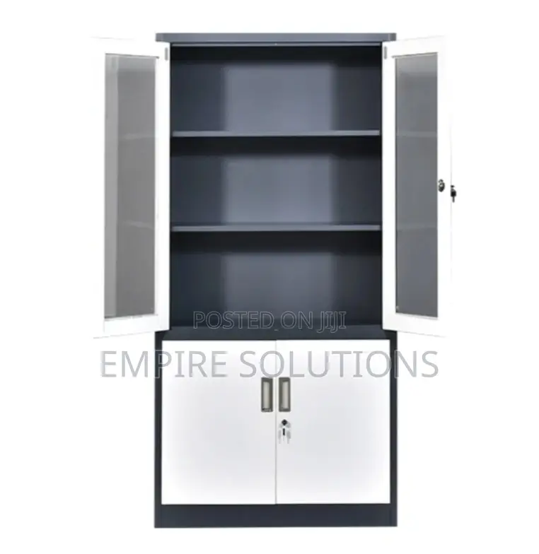 File Cabinet/ Steel Cabinet Half Glass-Grey and Off White