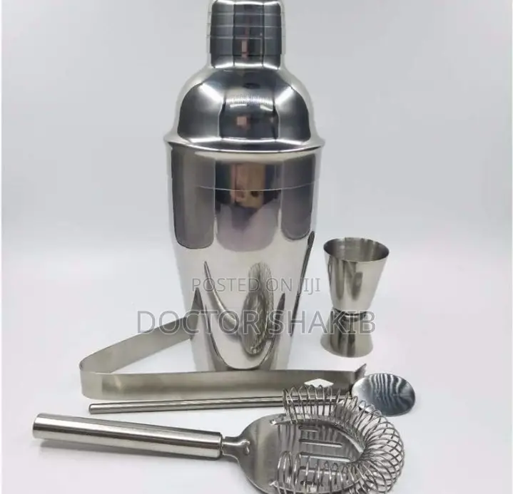 Brand-New Cocktail Shaker With a Wooden Holder