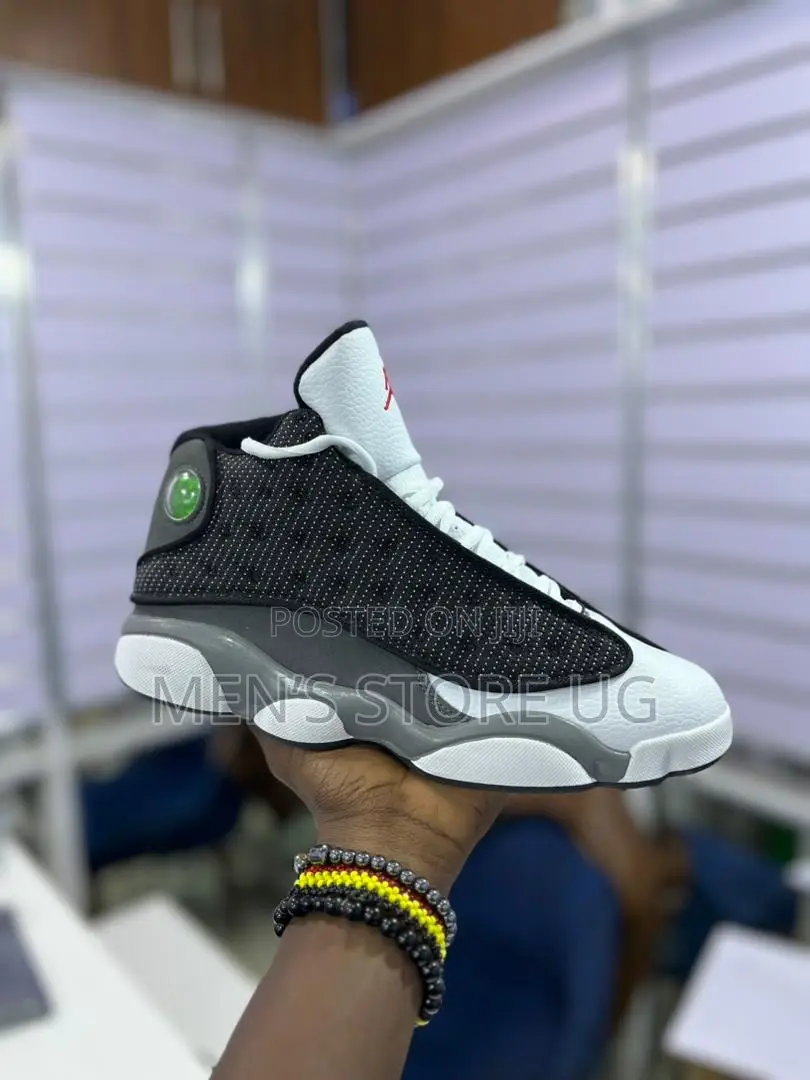 Air Jordan 13 Retro Black Gray And White Mens Classic Shoes