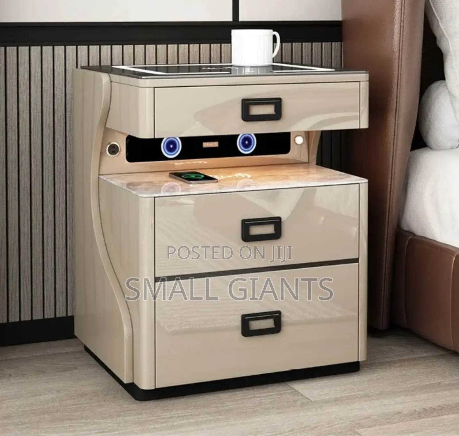 Smart Bedside Cabinet With Safe Box and Wireless Charging