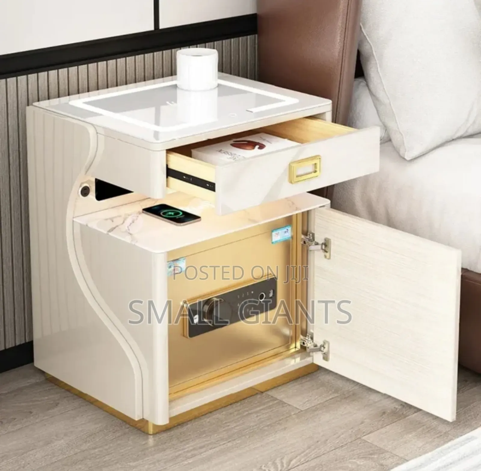 Smart Bedside Cabinet With Safe Box and Wireless Charging