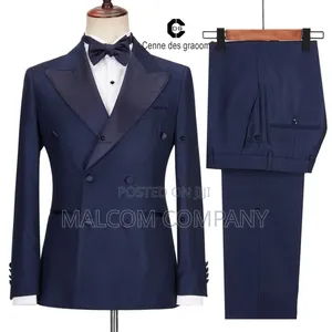 Photo - Men Tuxedo Double Breast Dark Navy Blue Suit.