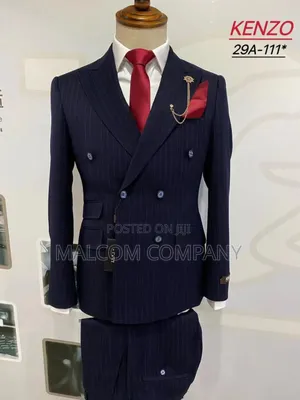 Photo - Stripped Double Breast Blue Men Suit