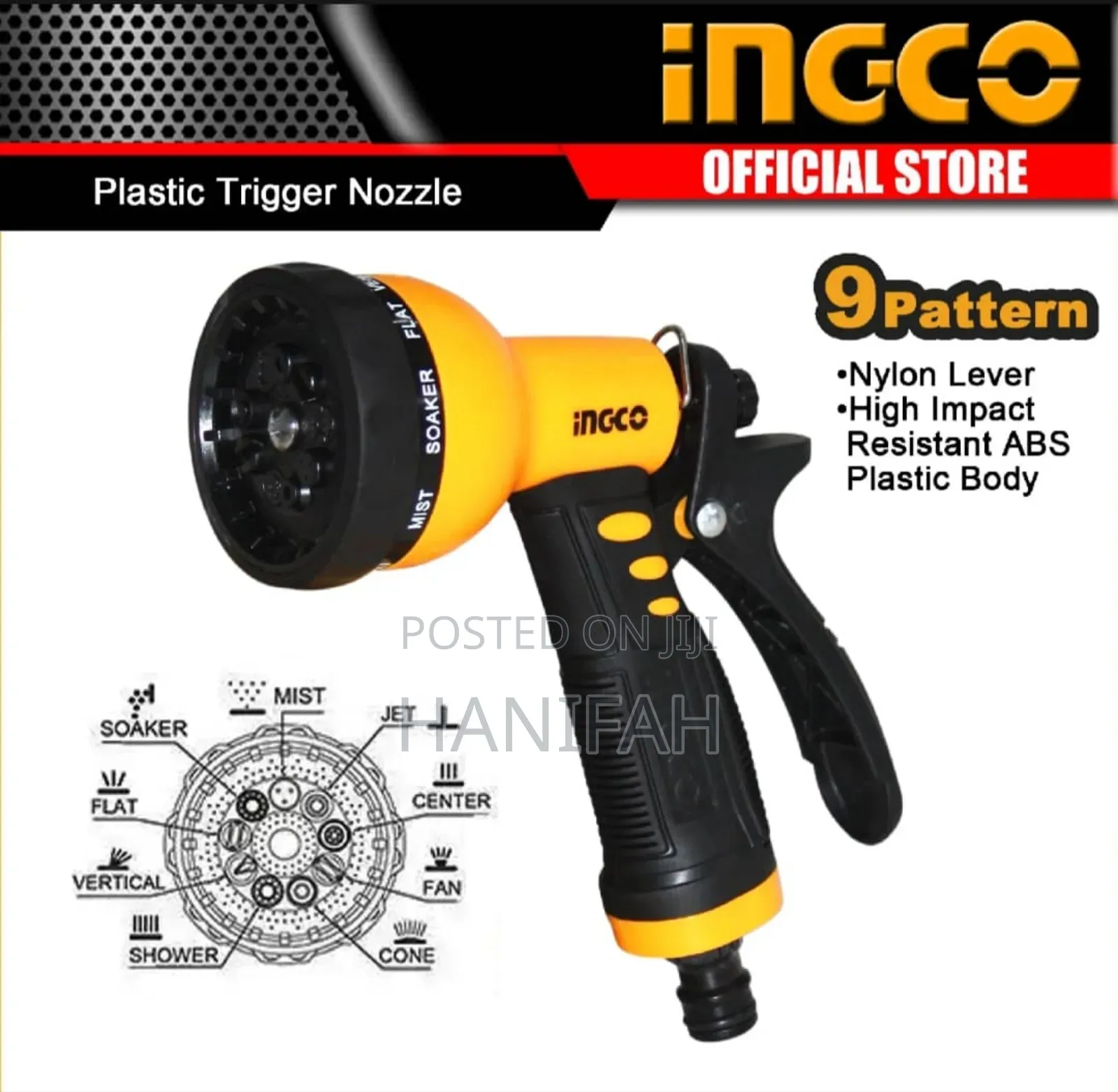 INGCO Plastic Trigger Nozzle Adjustable 9 Pattern Way Spray