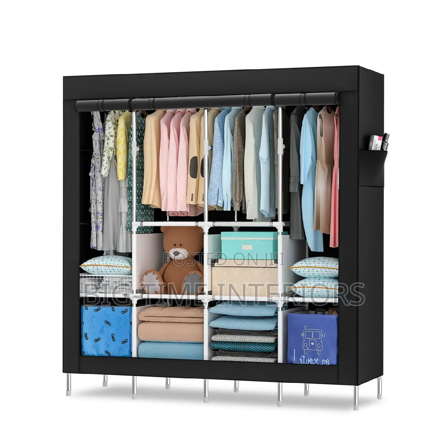 4column Metallic And Cloth Closet-black