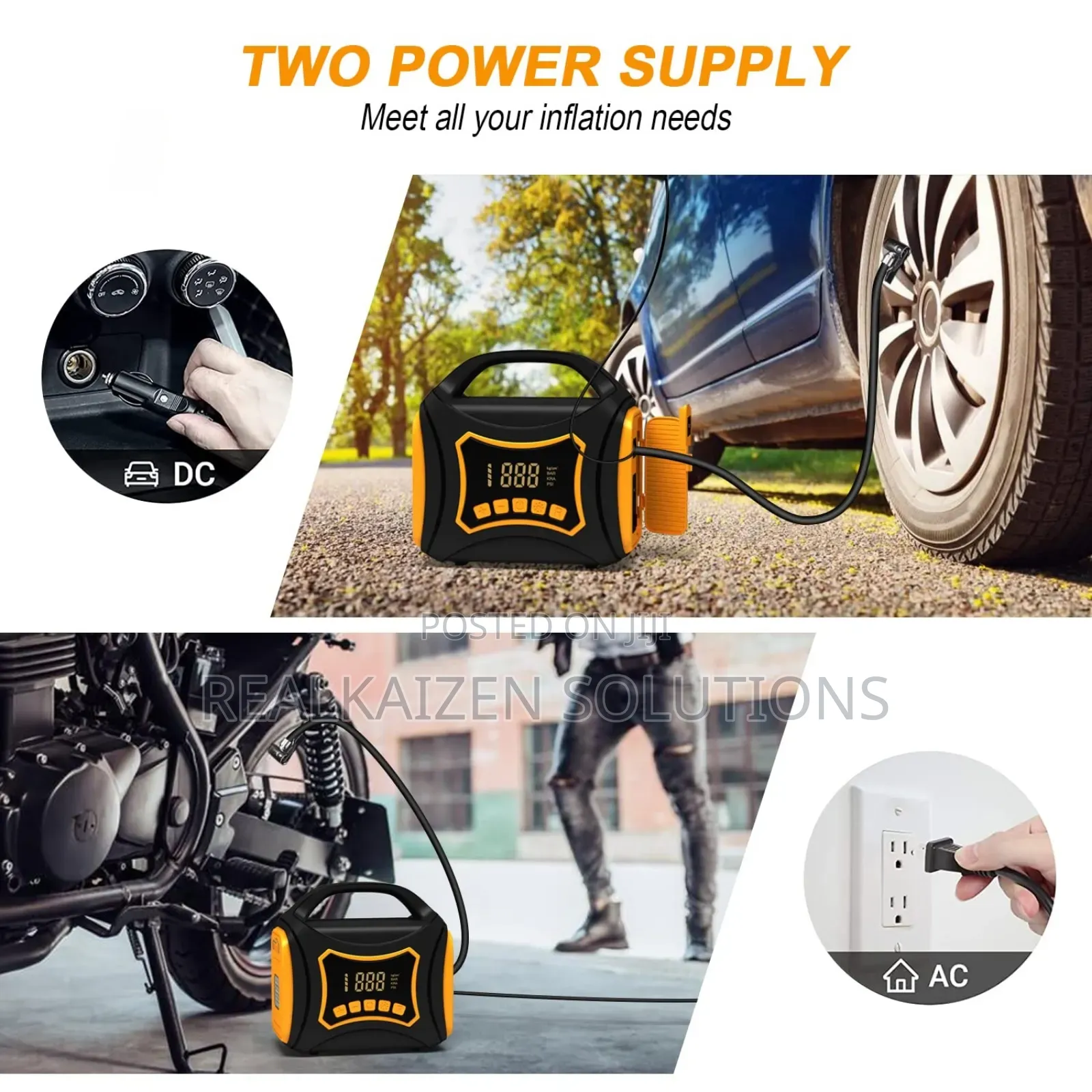 KODAGIA Portable Air Tire Compressor 12VDC|110VAC Dual Power