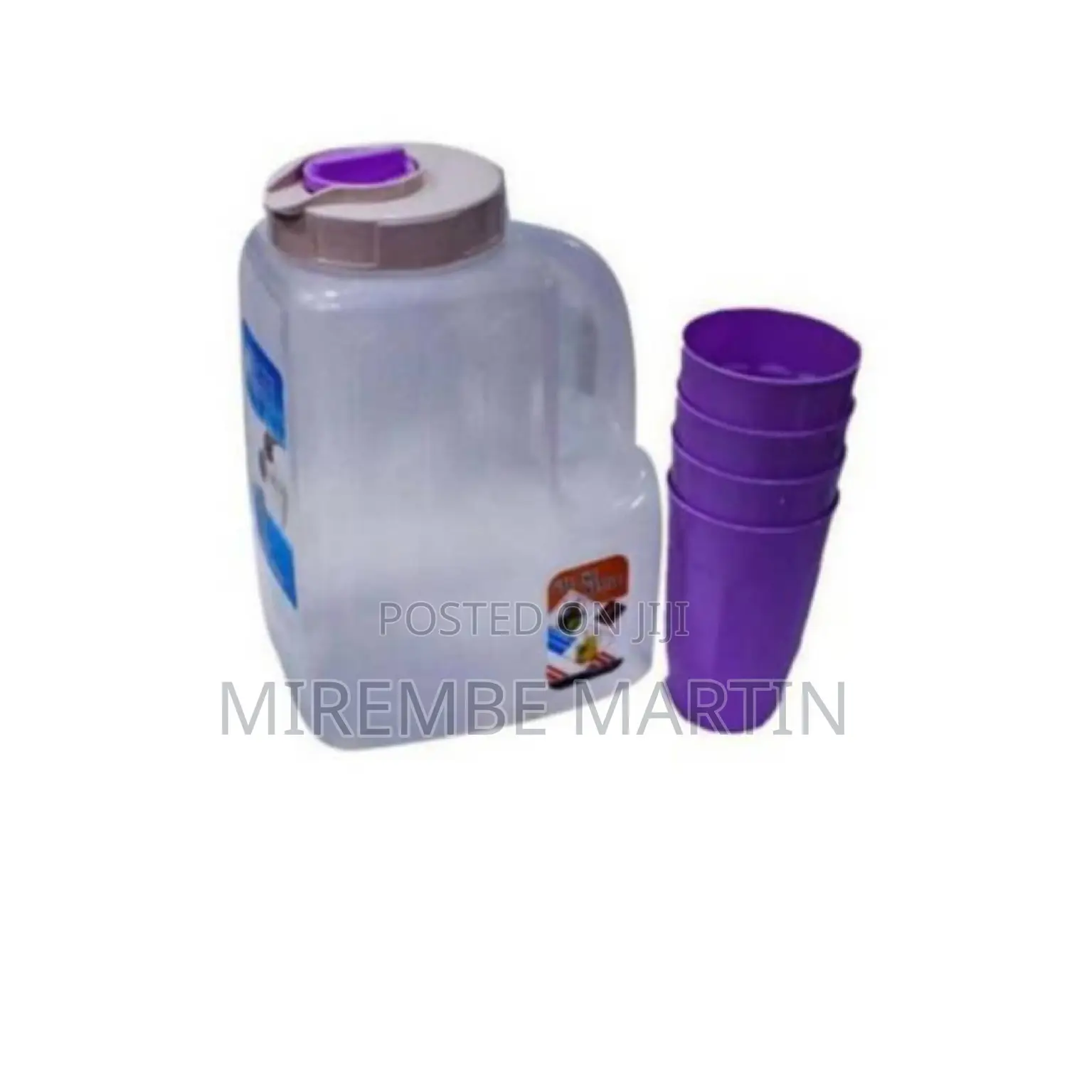 Plastic Fridge Water Bottle With 4 Glasses.