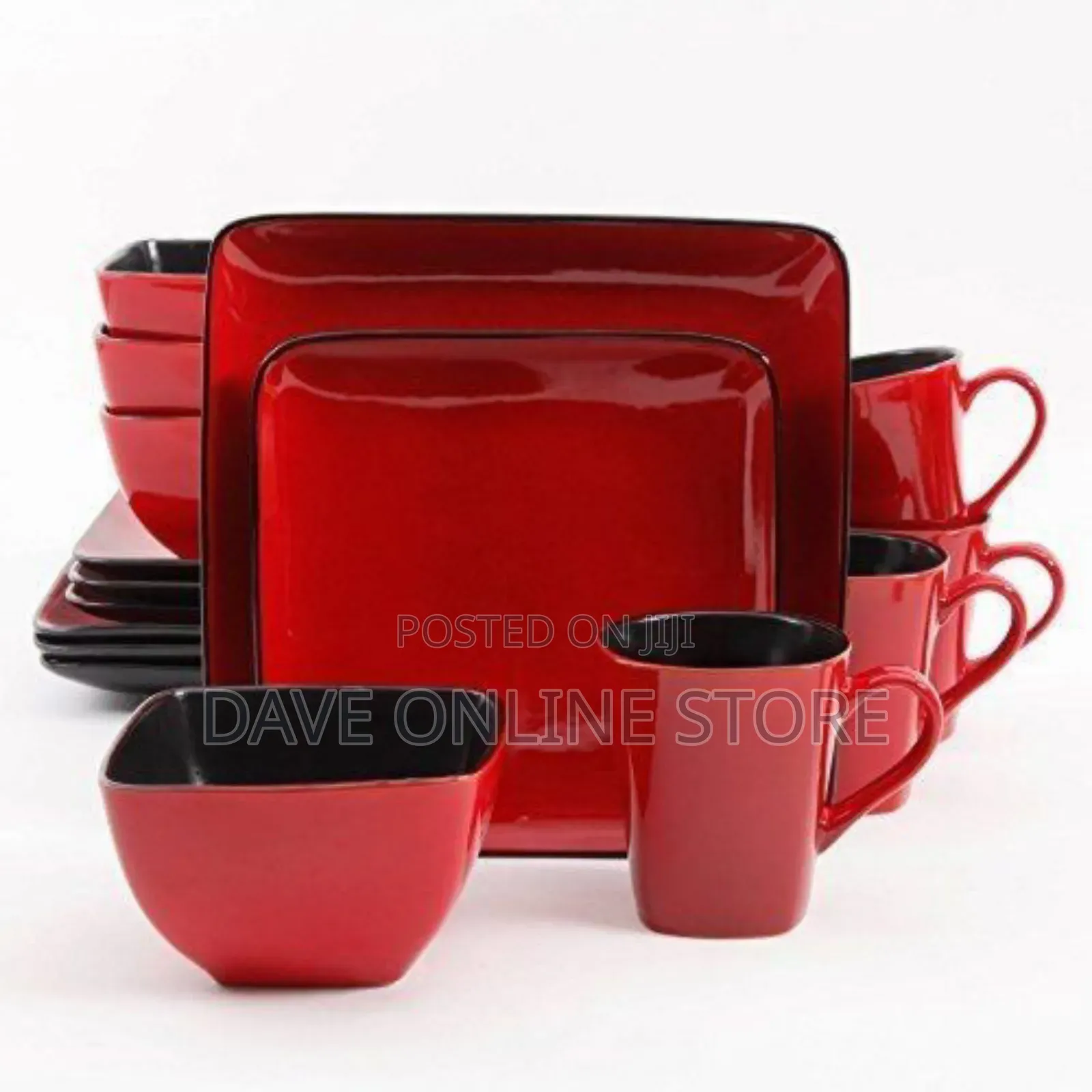 Other 16 Piece Square Plates, Cups, Bowls Dinner Set - Red